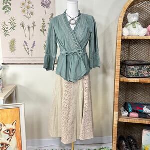 Y2k Corduroy Wrap Ruffle Eyelet Jacket Fairy Grunge Forest Gloomy Coquette XS-M